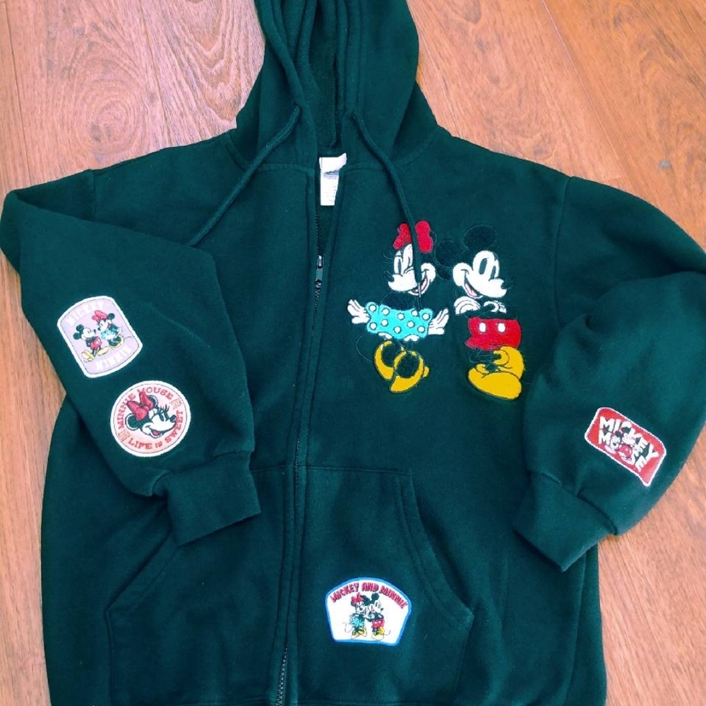 Disney Mickey & Minnie Womens Soft Character Patches Full Zip Hoodie Size M